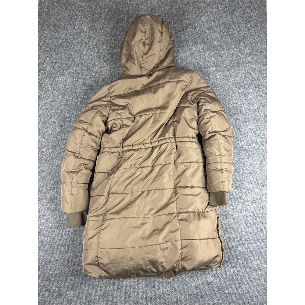Lucky Brand Womens Quilted Puffer Jacket Brown Medium Sherpa Lined Hooded Zip Up - Picture 11 of 12